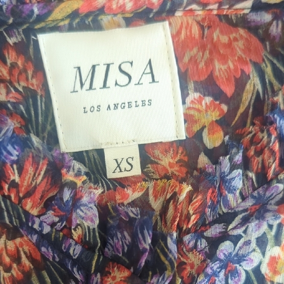 Misa Los Angeles Floral Blue and Orange Long Sleeve Mini Dress, US XS - Picture 5 of 6
